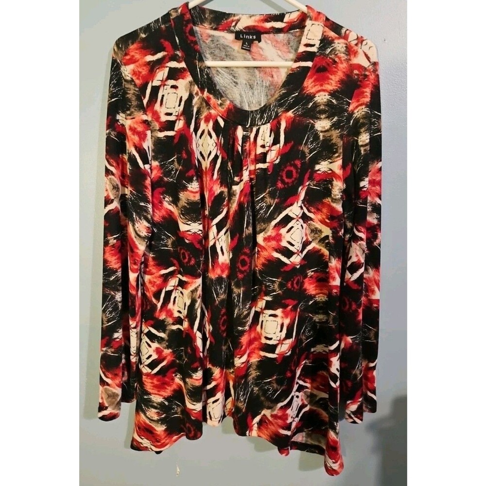 Women's Links Multicolor Red White Black Vibrant Long Sleeve Top Size: Large